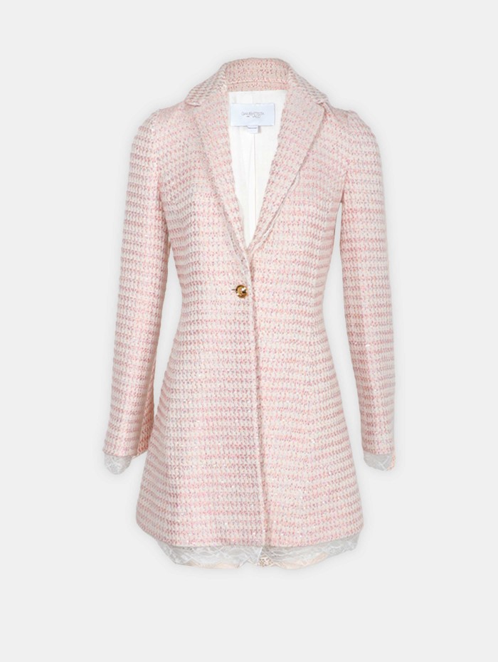 Redingote rose pale en tweed de chez Giambattista Valli