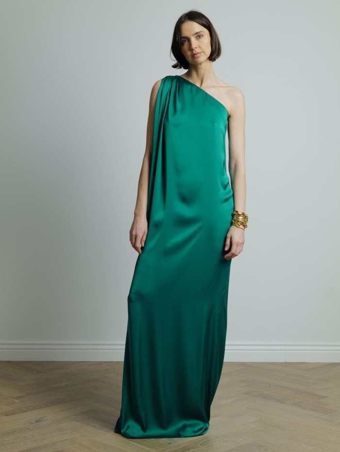 Robe une épaule verte - Charmeuse - Maison Rabih Kayrouz - Mademoiselle Pearl